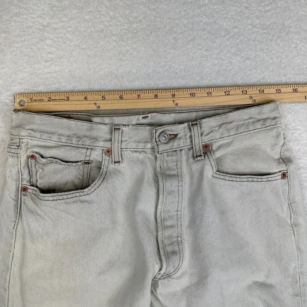 Levi's 501 Made‎ in USA Distressed Grey Wash Jeans W32 L34 Altered Raw Hem